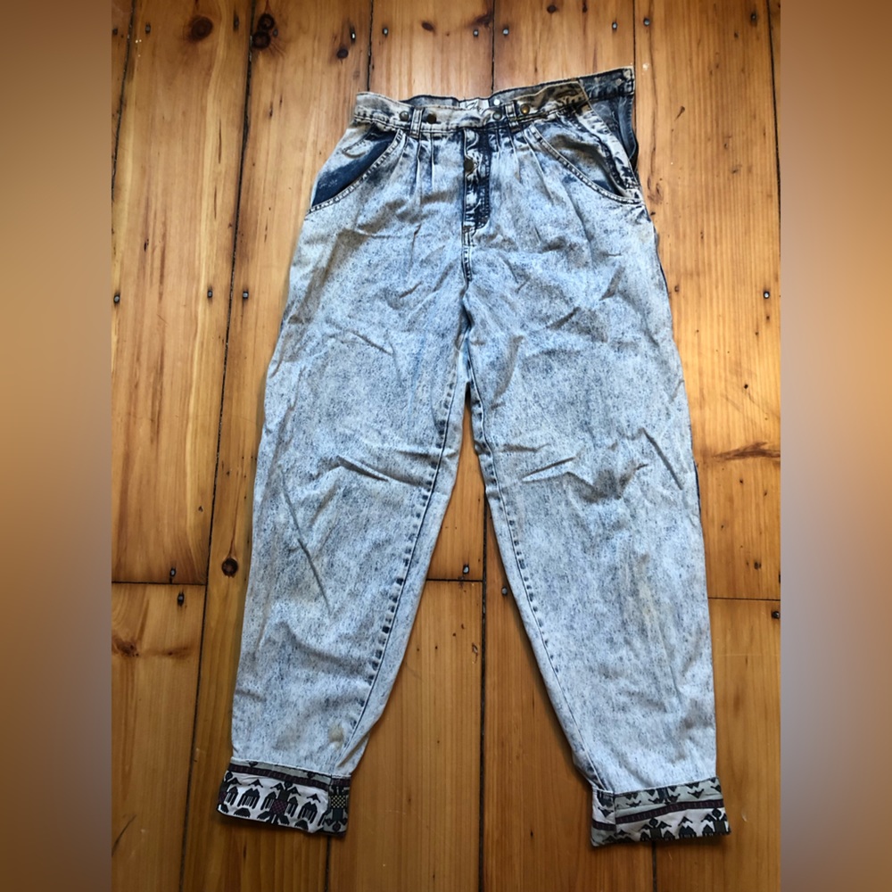 Vintage acid wash jeans with unique cuff
